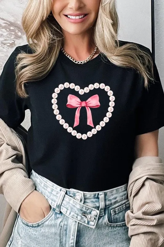 Pink Pearl Heart Bow Graphic Tee (22 Colors)