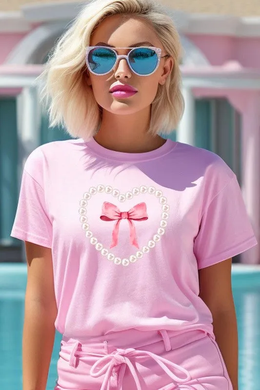 Pink Pearl Heart Bow Graphic Tee (22 Colors)