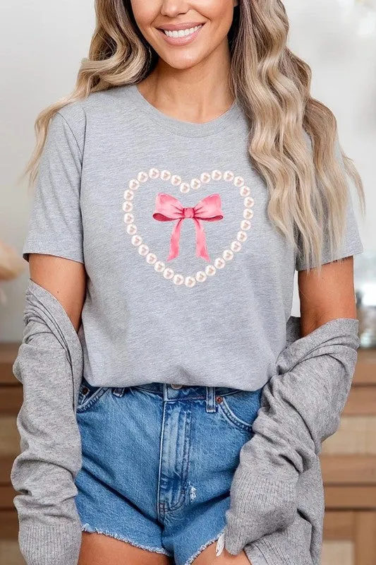Pink Pearl Heart Bow Graphic Tee (22 Colors)