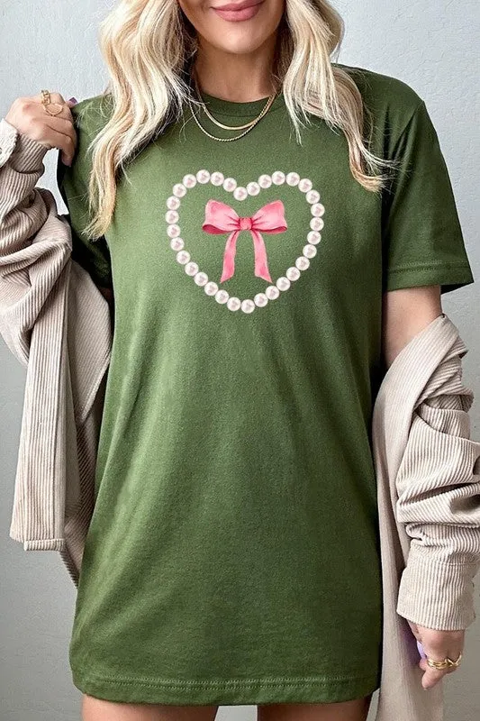 Pink Pearl Heart Bow Graphic Tee (22 Colors)