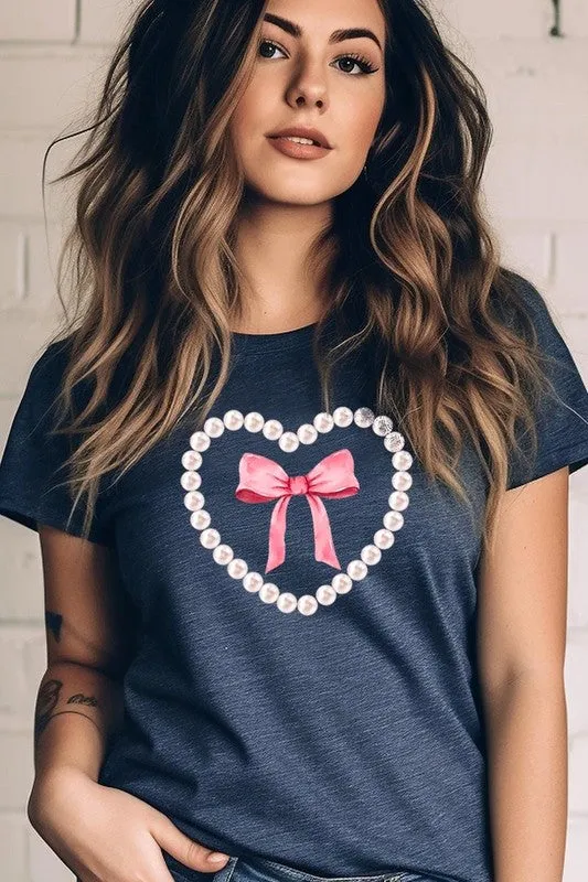 Pink Pearl Heart Bow Graphic Tee (22 Colors)