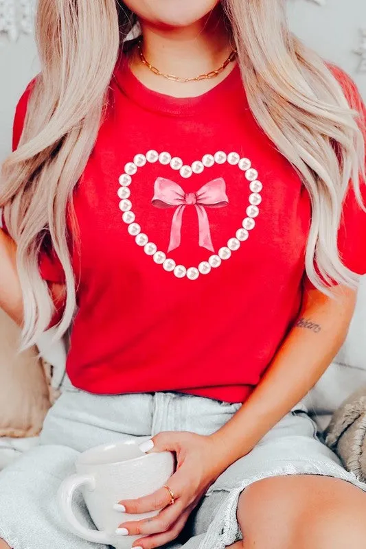 Pink Pearl Heart Bow Graphic Tee (22 Colors)