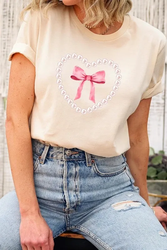 Pink Pearl Heart Bow Graphic Tee (22 Colors)