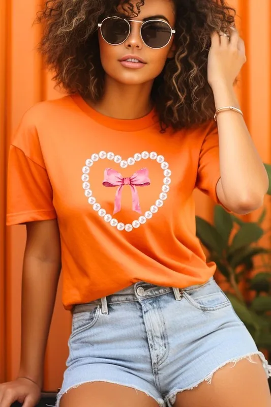 Pink Pearl Heart Bow Graphic Tee (22 Colors)