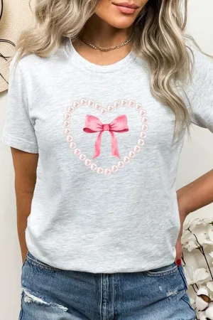 Pink Pearl Heart Bow Graphic Tee (22 Colors)