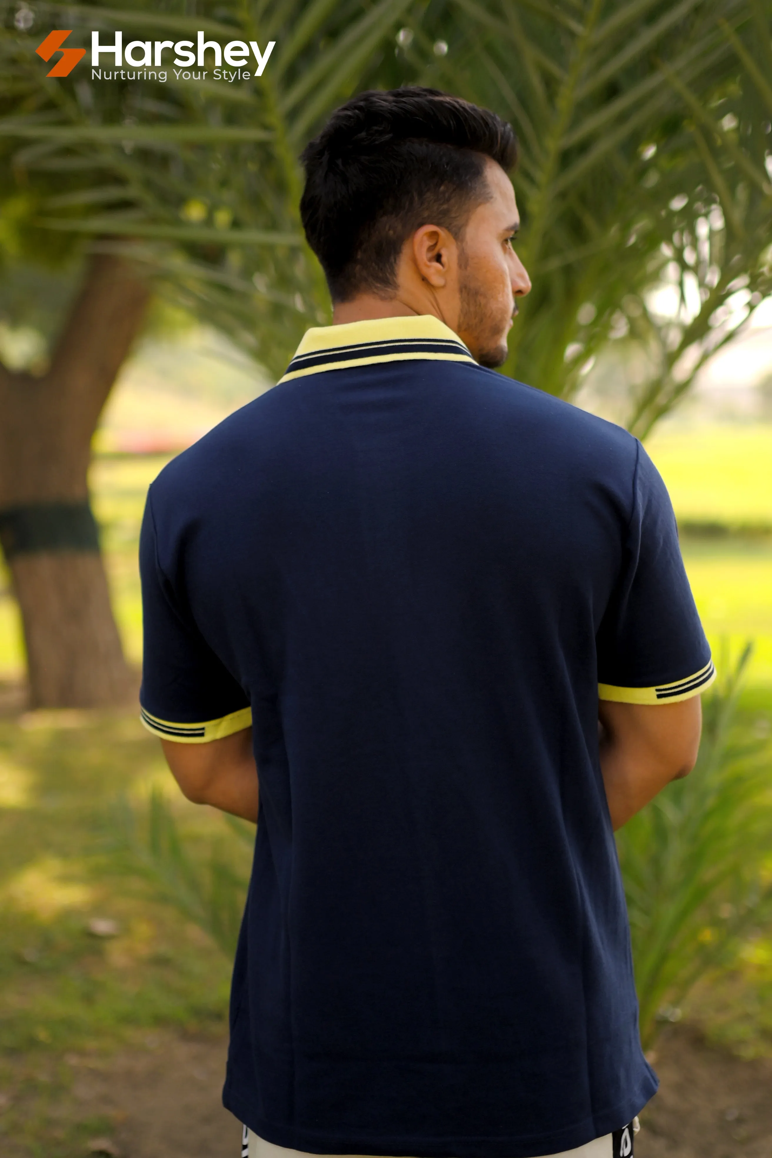 Polished Blue Polo with Mustard Yello Collar