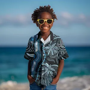 Polynesia Mixed African Dashiki Kid Hawaiian Shirt Afro-pacific Culture - Blue LT9