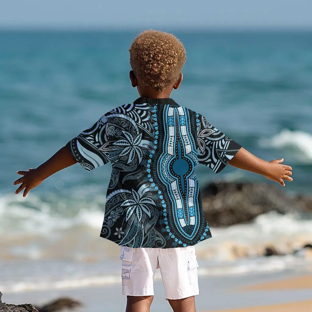 Polynesia Mixed African Dashiki Kid Hawaiian Shirt Afro-pacific Culture - Blue LT9