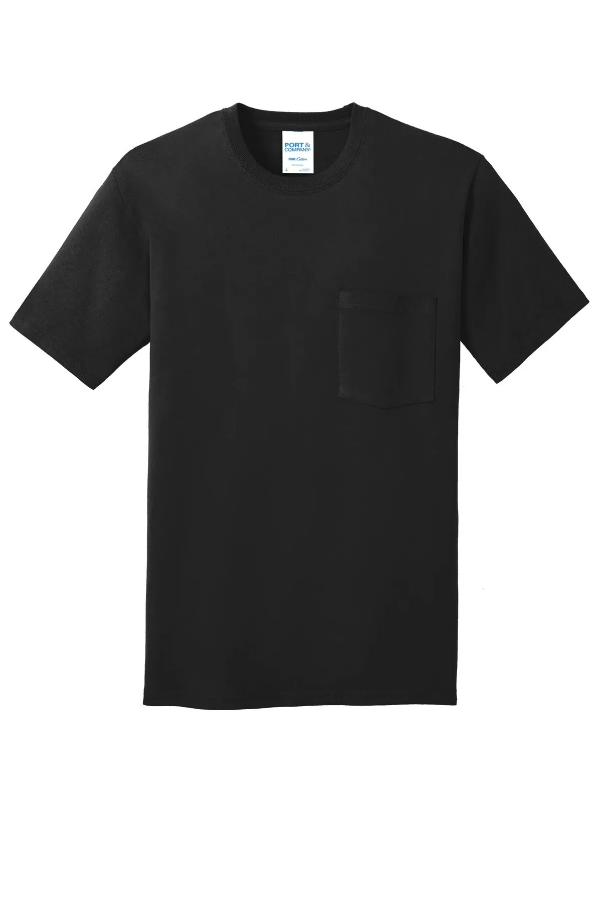 Port & Company Core Cotton Pocket Tee. PC54P Jet Black
