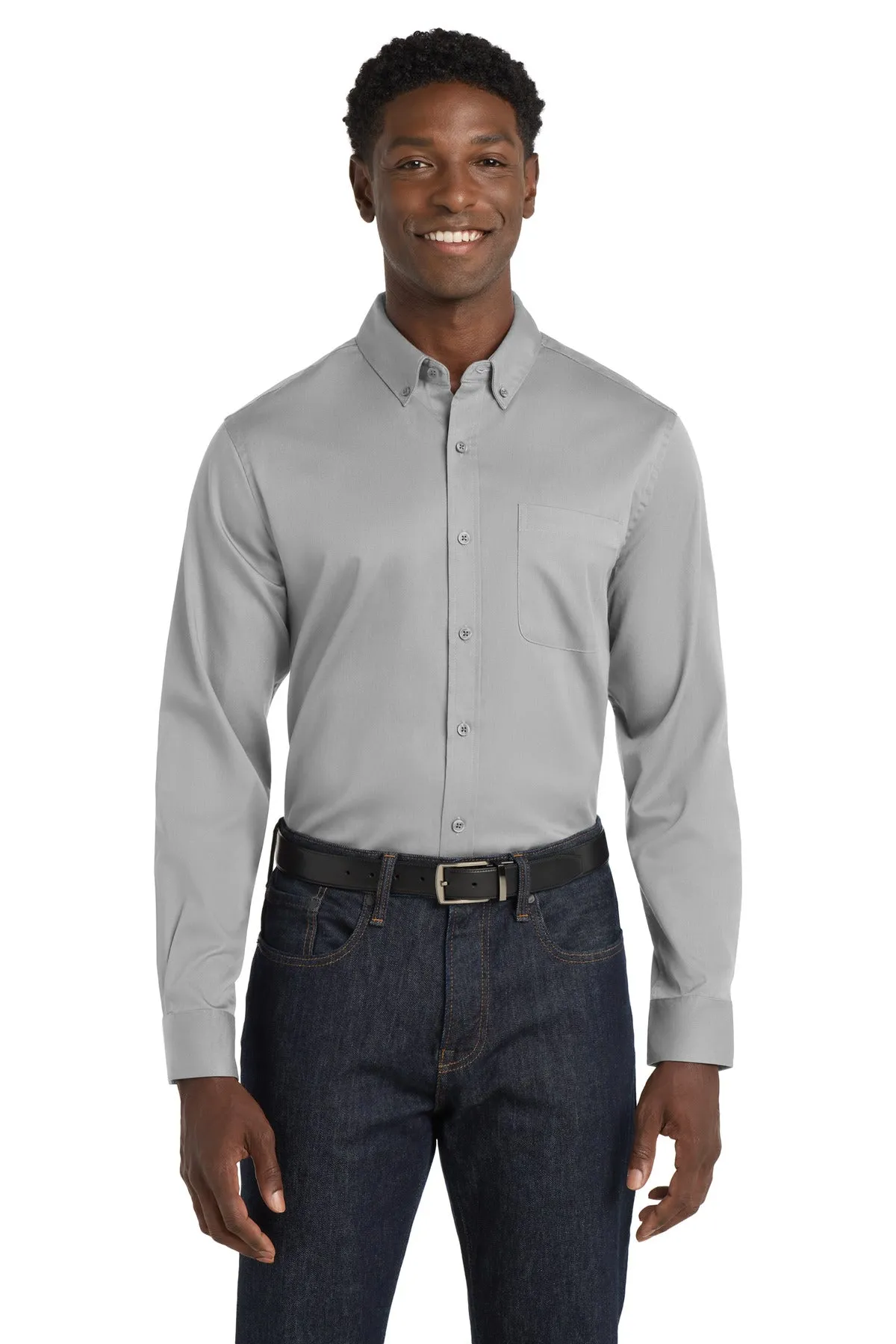 Port Authority Long Sleeve SuperPro React Twill Shirt. W808 Gusty Grey