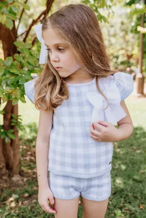 PREORDER "Louisa" Baby Blue Gingham Knit Top & Shorts