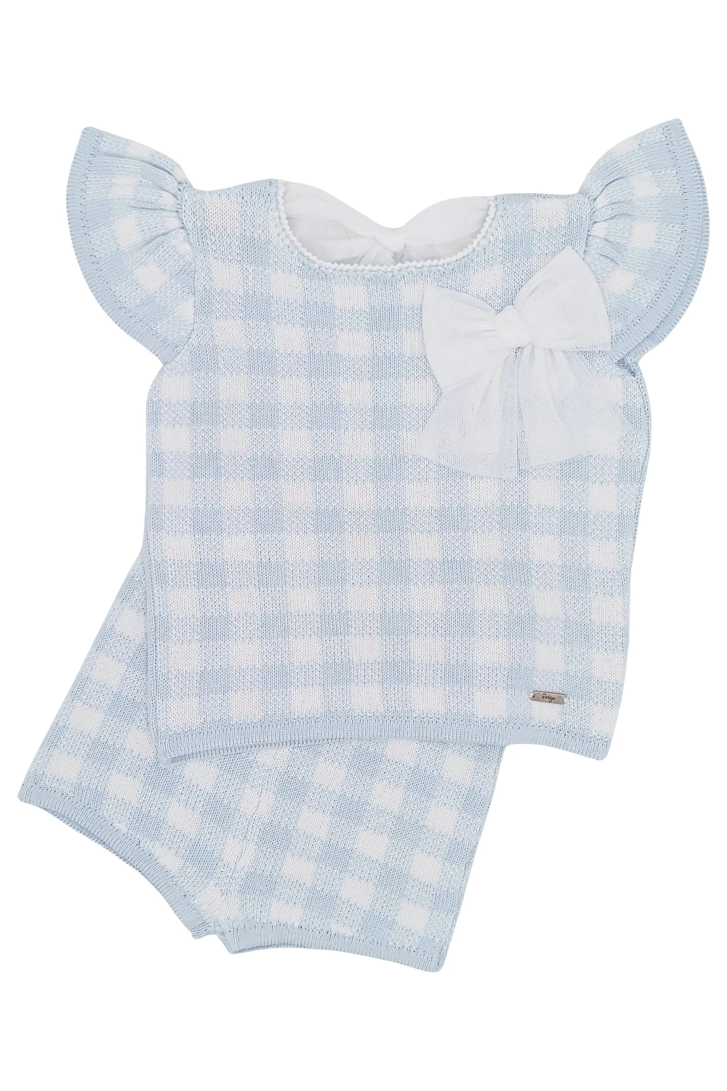 PREORDER "Louisa" Baby Blue Gingham Knit Top & Shorts