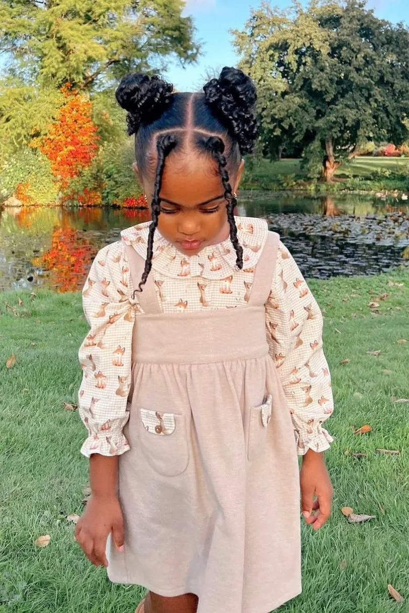 "Darcy" Beige Fox Print Blouse & Pinafore Dress