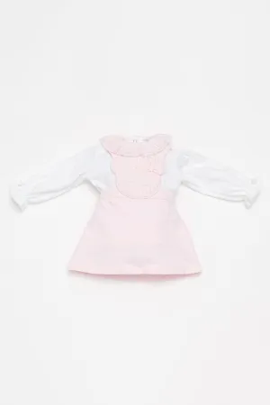 "Primrose" Pink Teddy Bear Pinafore Dress Set
