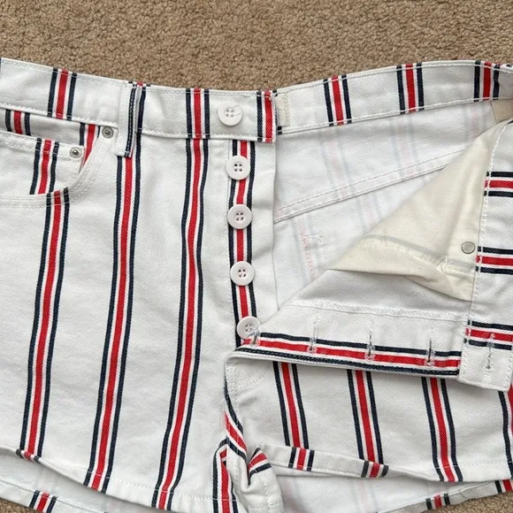 Reformation Charlie High Rise Grenada Red White &amp; Blue Striped Denim Shorts 31
