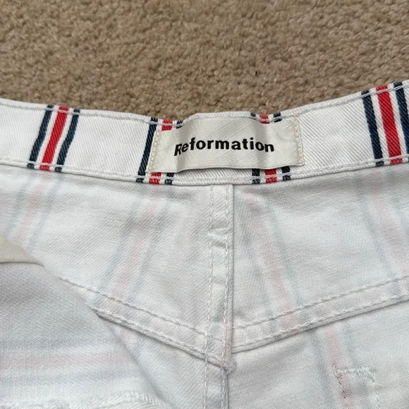 Reformation Charlie High Rise Grenada Red White &amp; Blue Striped Denim Shorts 31