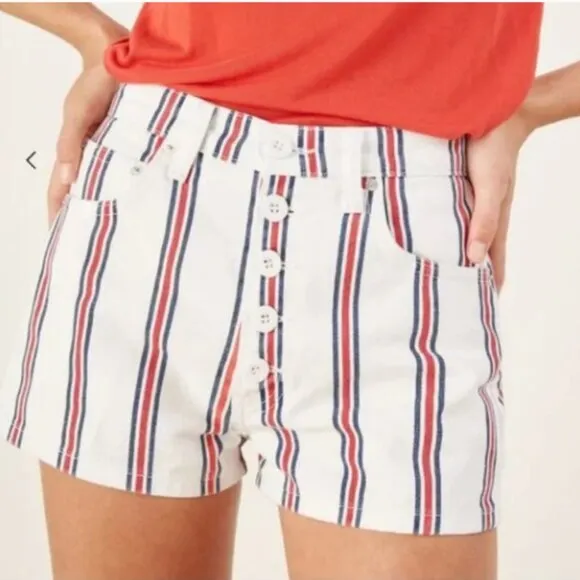 Reformation Charlie High Rise Grenada Red White &amp; Blue Striped Denim Shorts 31