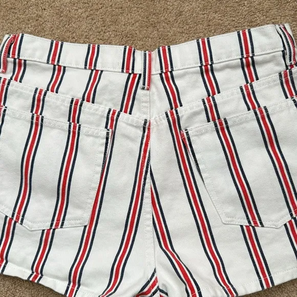 Reformation Charlie High Rise Grenada Red White &amp; Blue Striped Denim Shorts 31