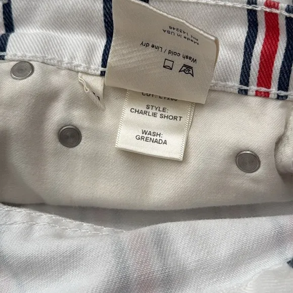 Reformation Charlie High Rise Grenada Red White &amp; Blue Striped Denim Shorts 31