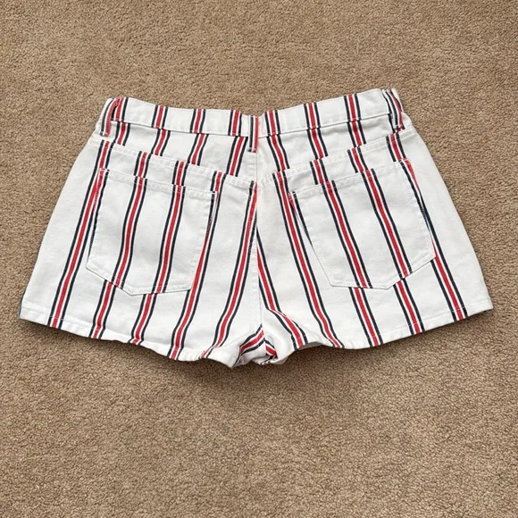 Reformation Charlie High Rise Grenada Red White &amp; Blue Striped Denim Shorts 31