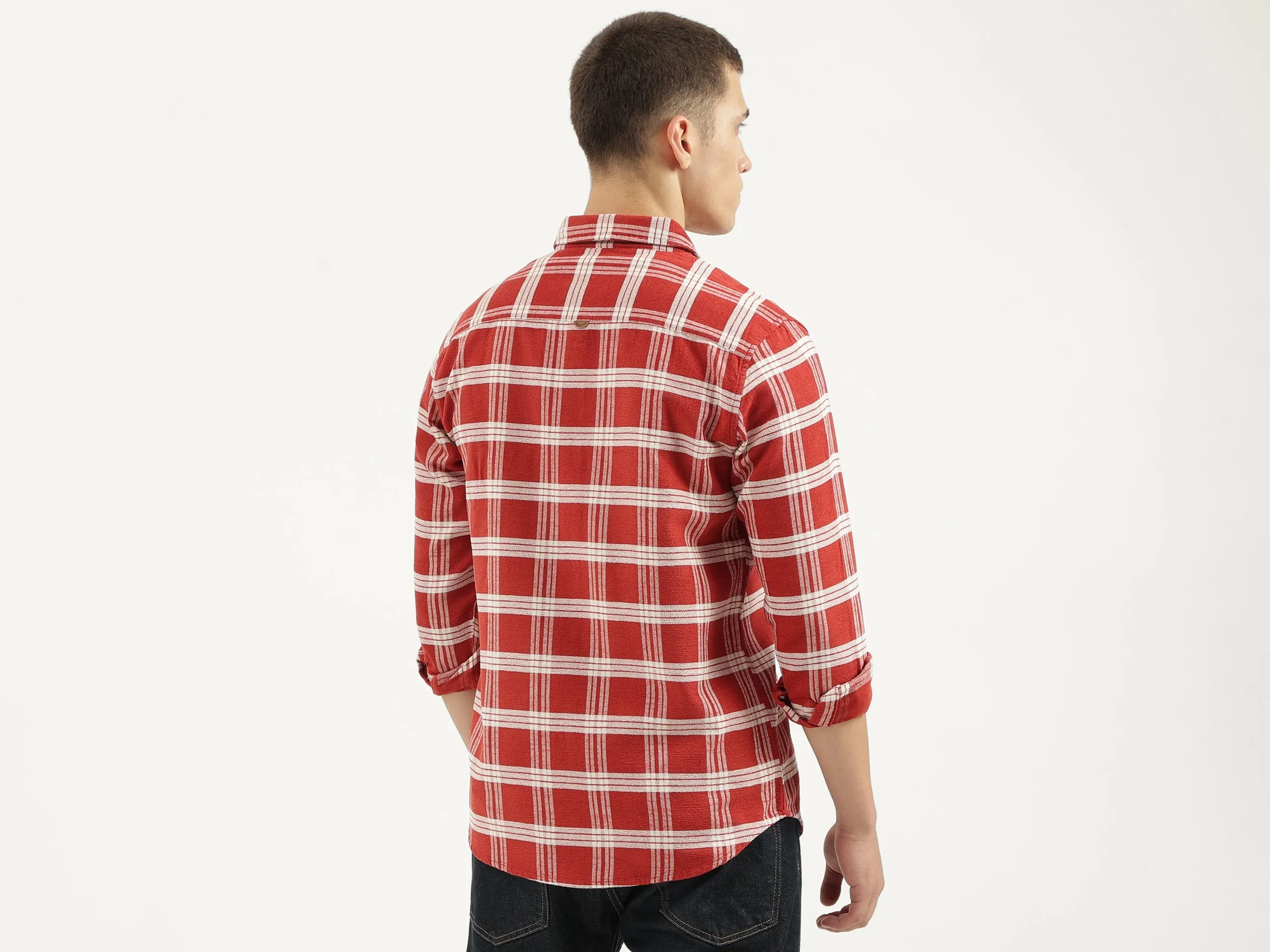 Regular Fit Spread Collar Checkered Shirts