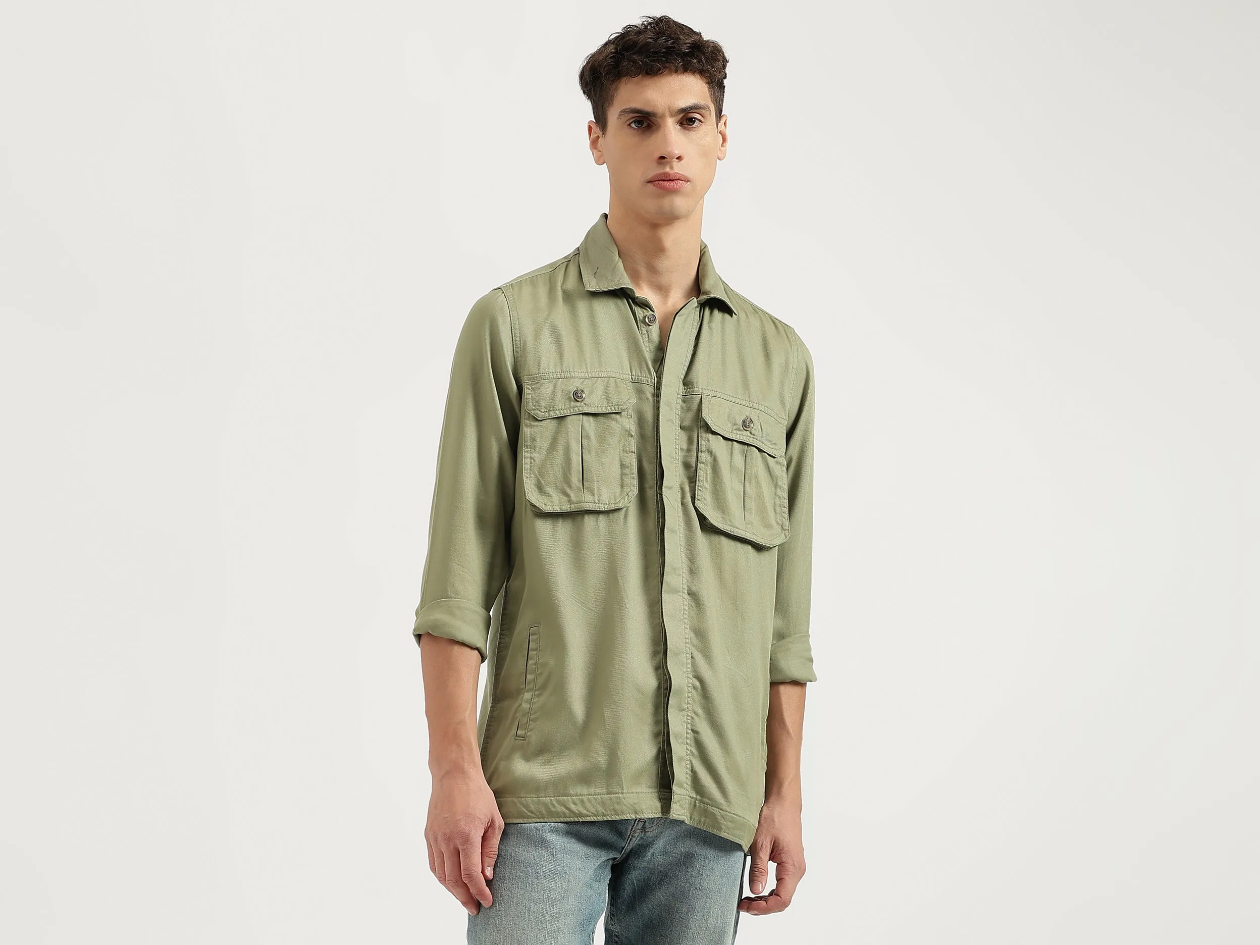 Regular Fit Spread Collar Solid Shirts