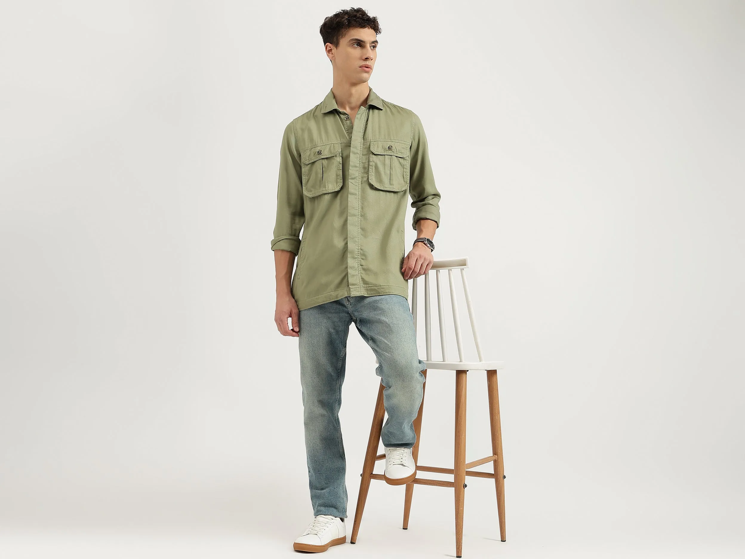 Regular Fit Spread Collar Solid Shirts