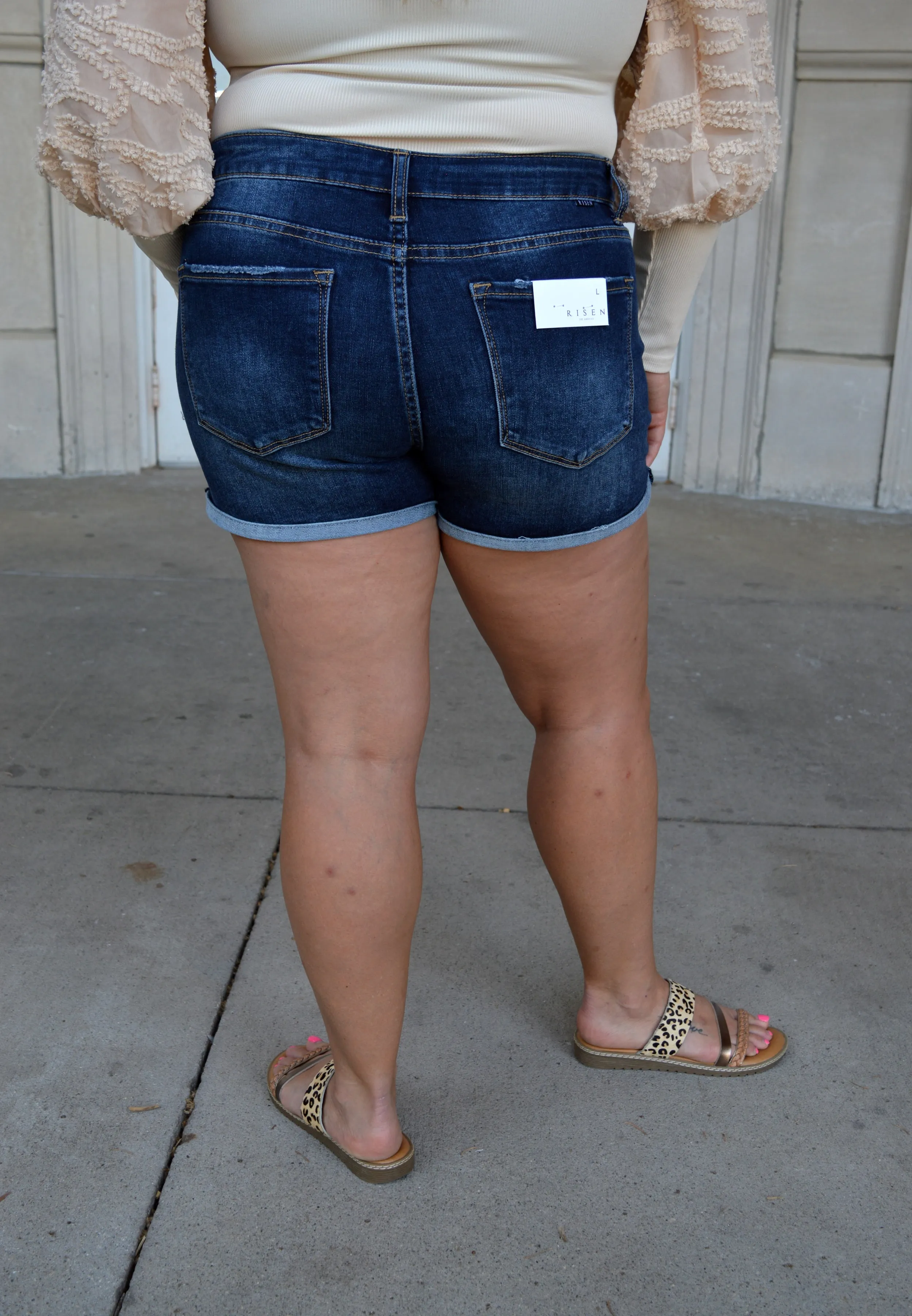 Risen Mid Rise Shorts - dark wash