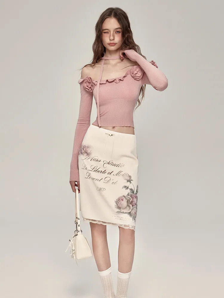 Romantic Off-Shoulder Ribbed Knit Top