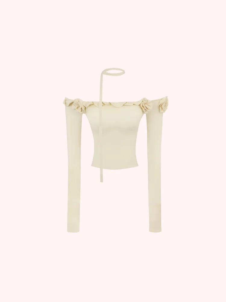 Romantic Off-Shoulder Ribbed Knit Top