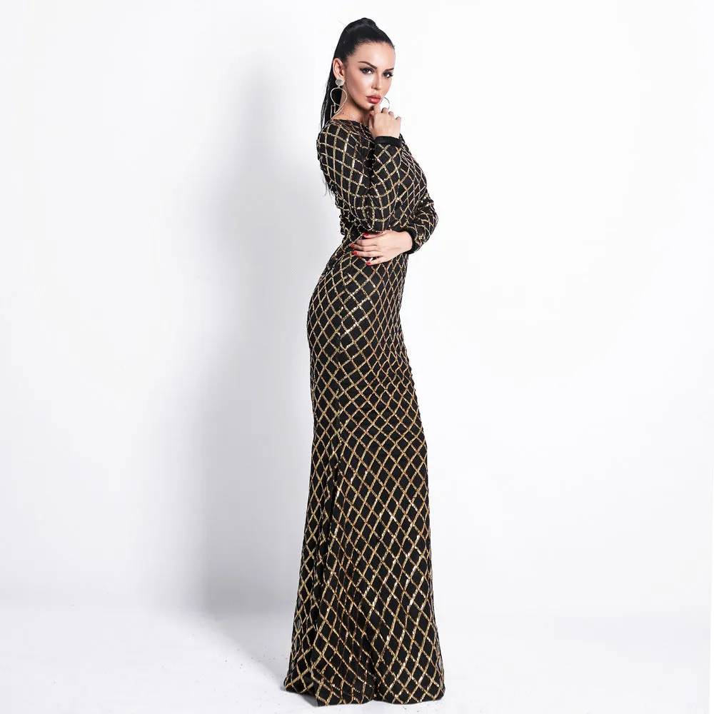 Round Neck Dress Elegant Evening Sequin Dress