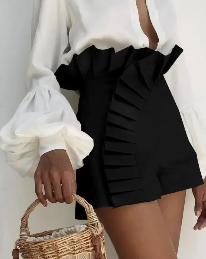 Ruffle Hem High Waist Shorts