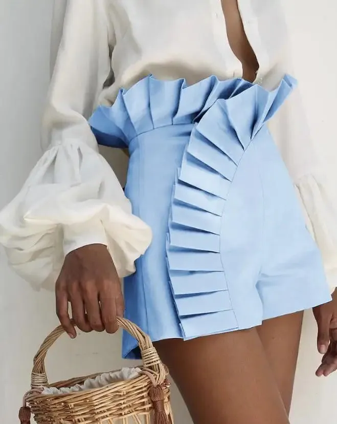 Ruffle Hem High Waist Shorts