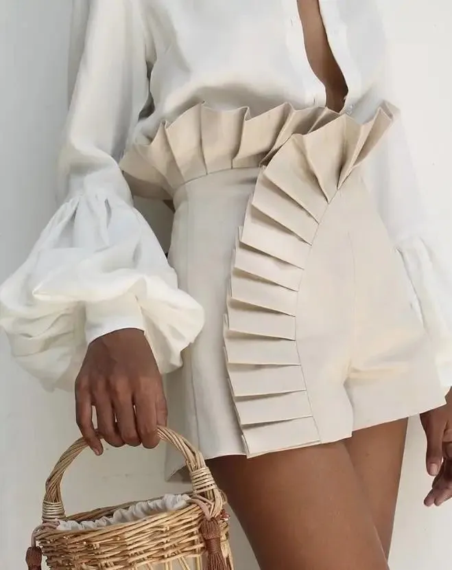 Ruffle Hem High Waist Shorts