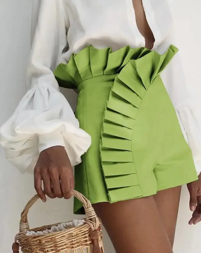 Ruffle Hem High Waist Shorts