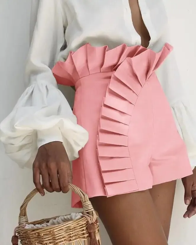 Ruffle Hem High Waist Shorts