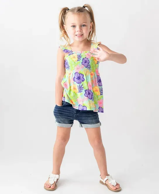 RuffleButts Girls Stretch Denim Shorts Medium Wash