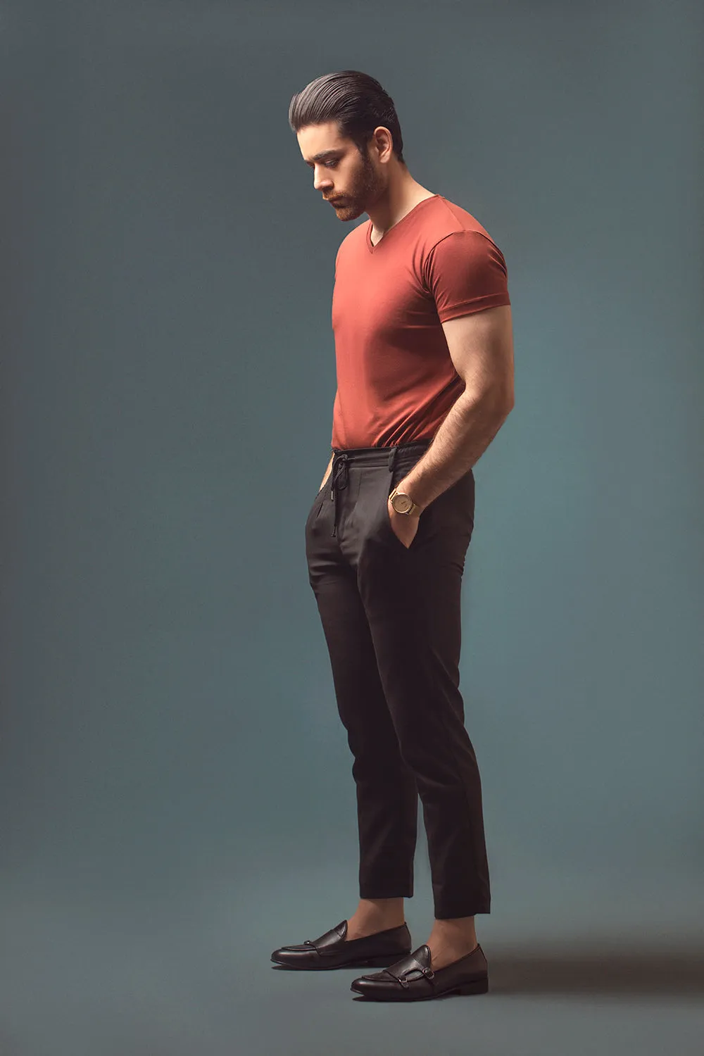 Rust Half Sleeve V Neck