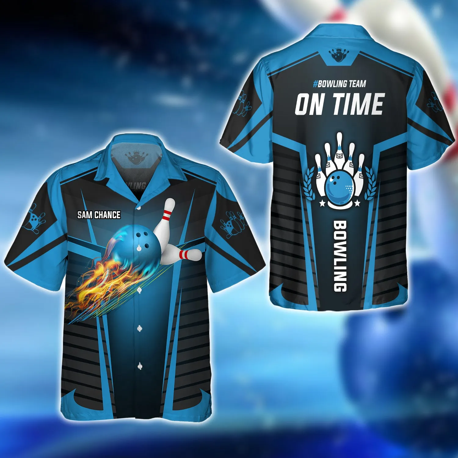 Sam Chance On Time Team The Blue Bowling Ball 102 3D Shirt - QB95