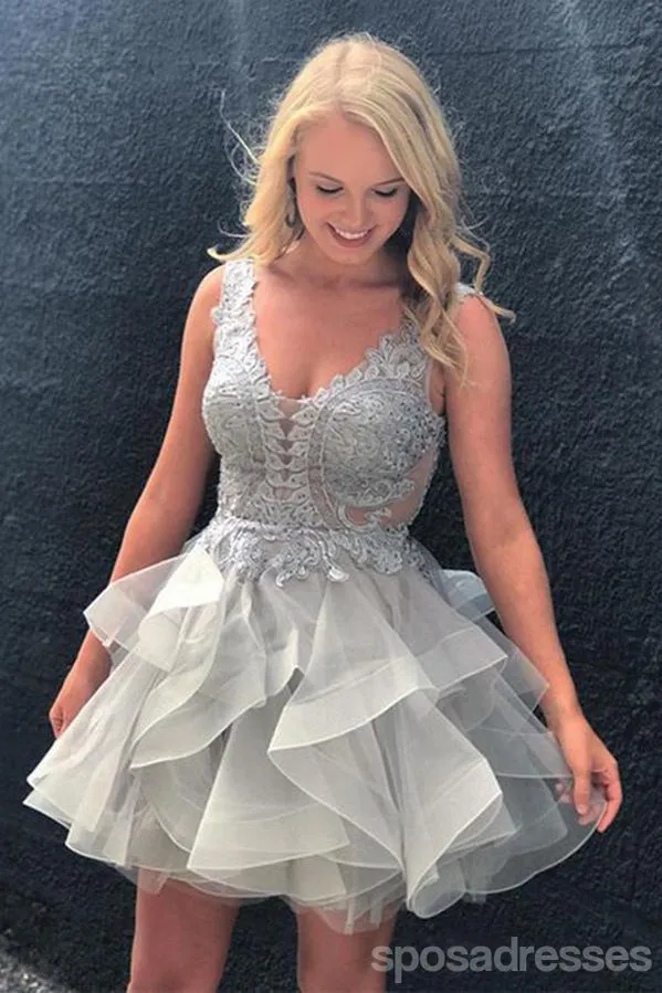 Sexy Backless V Neck Grey Cheap Short Homecoming Dresses Online, CM651