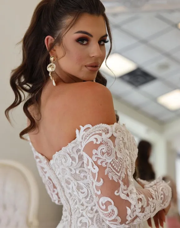 Sexy Off-shoulder Long Sleeve Mermaid Long Wedding Dresses, WDS0085