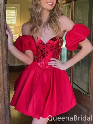 Sexy Sparkle Red A-line Strapless Short Homecoming Dresses with Pleats, QB0611