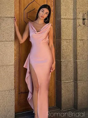 Sexy V-neck Sleeveless Mermaid Satin Evening Prom Dresses Online, OLP1060