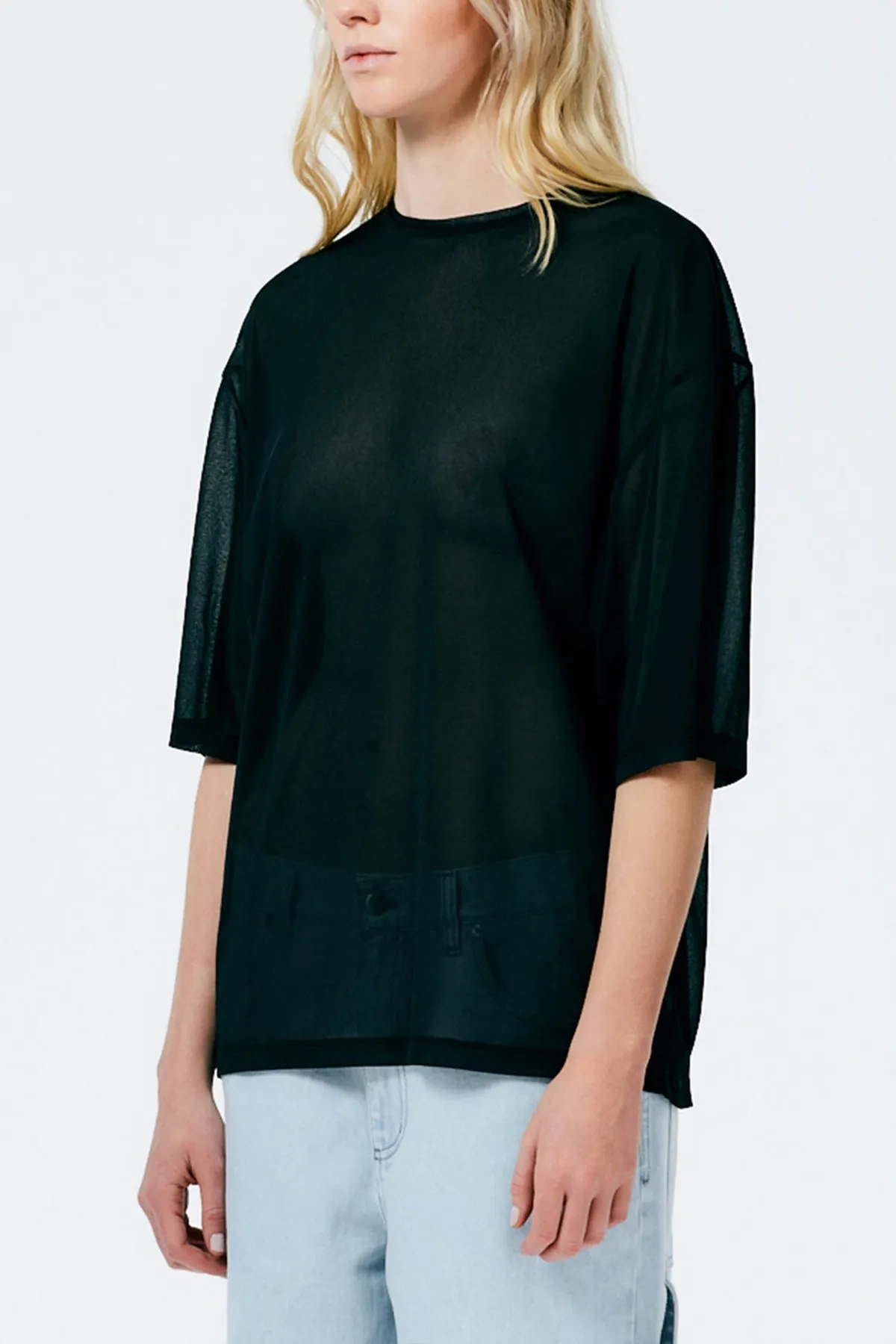 Sheer Gauze Easy T-Shirt in Black