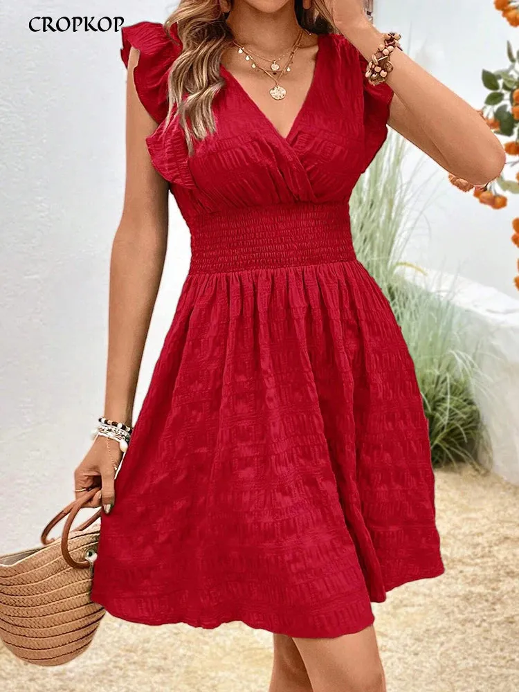Short Casual Mini Dress - Sleeveless V-Neck