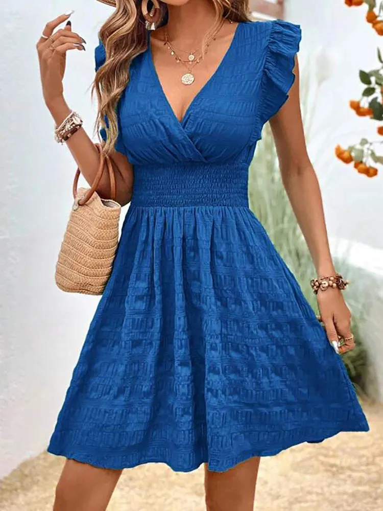 Short Casual Mini Dress - Sleeveless V-Neck