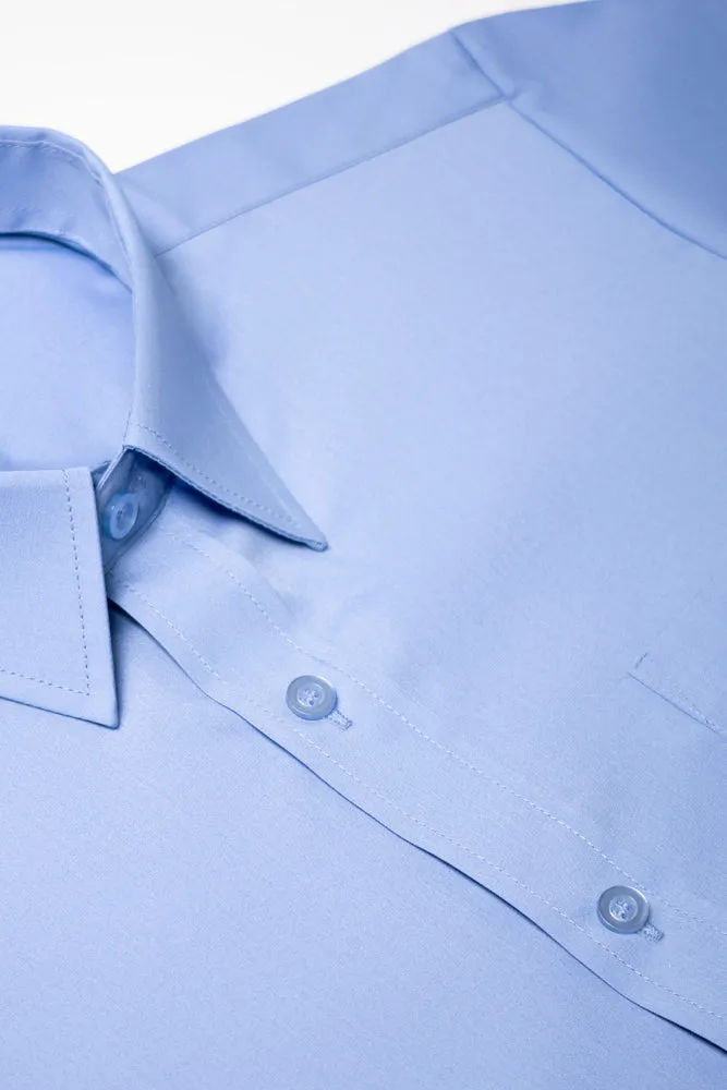 Short Sleeve Raised Collar Shirt Blue