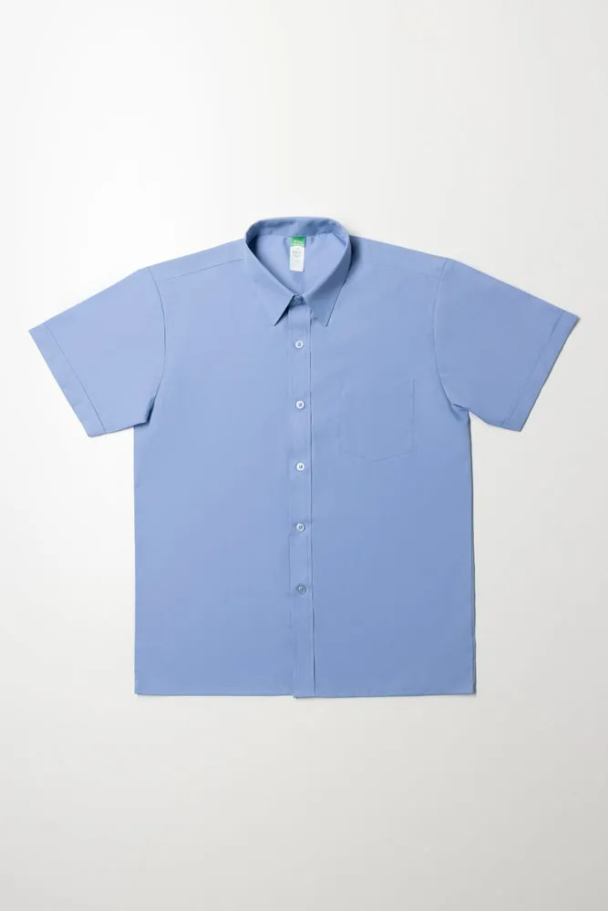 Short Sleeve Raised Collar Shirt Blue