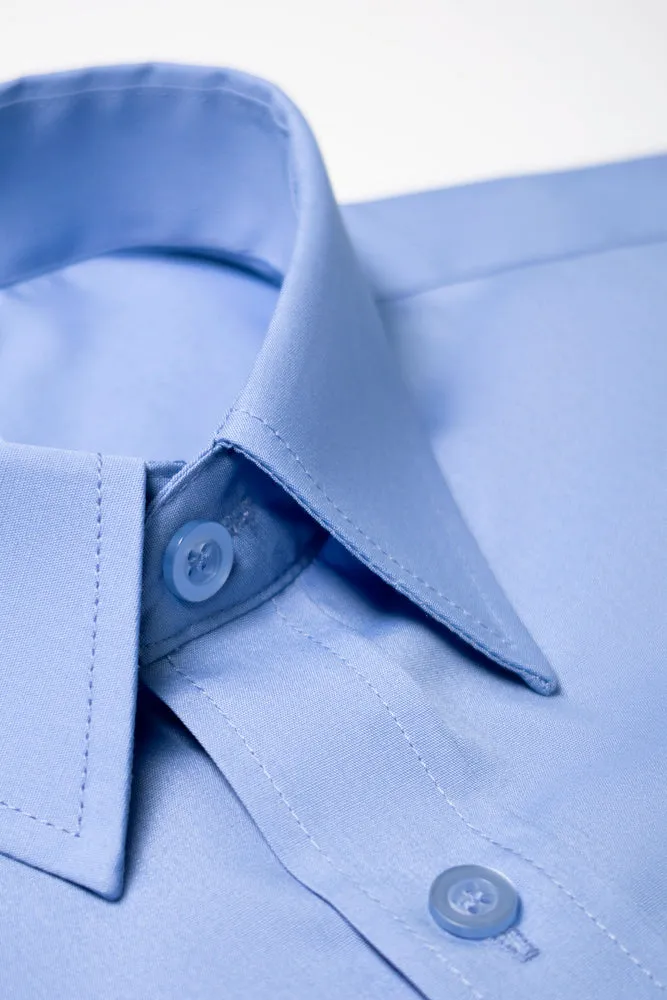 Short Sleeve Raised Collar Shirt Blue