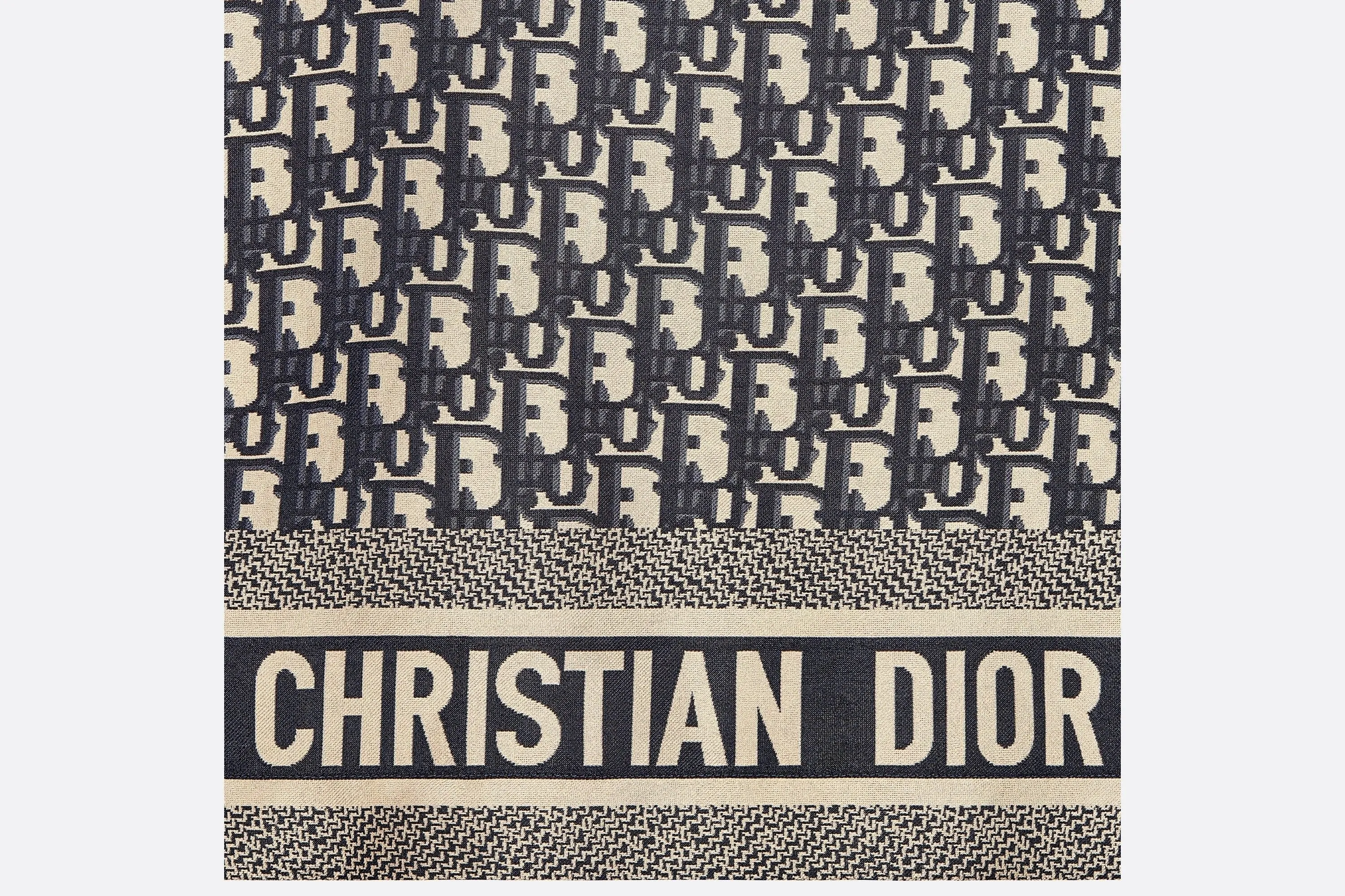 Short-Sleeved Pajama Jacket • Navy Blue and White Silk Twill with Dior Oblique Motif